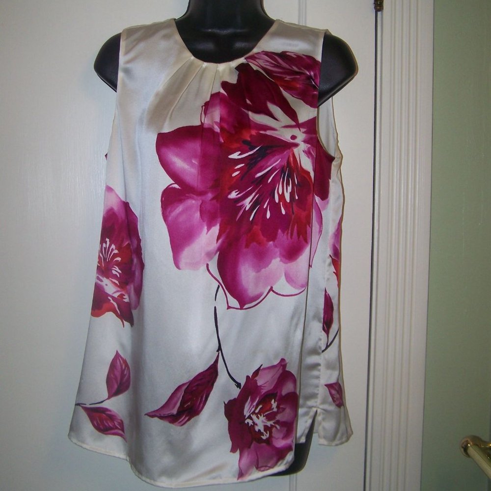 Talbots Silk Top Tunic Pink 10 Sleeveless Floral